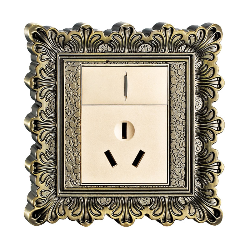 Brass Wall Power Socket with Antique Patterns (YXC001-ACU)