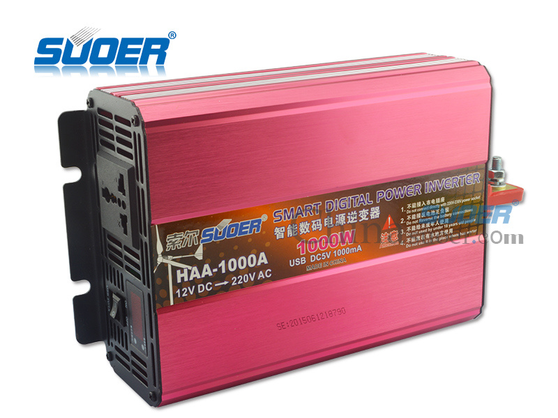 Suoer Solar Power Inverter 1000W Digital Display Power Inverter 12V to 220V Modified Sine Wave Power Inverter for Home Use with CE&RoHS (HAA-1000A)