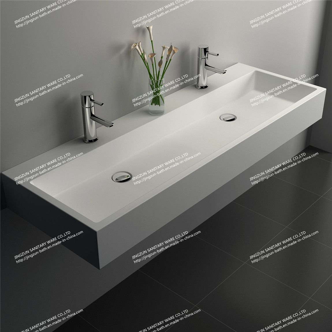 Double Sink Artificial Stone Composite Resin Table Top Handmade Wash Basin/Sink (JZ9023)