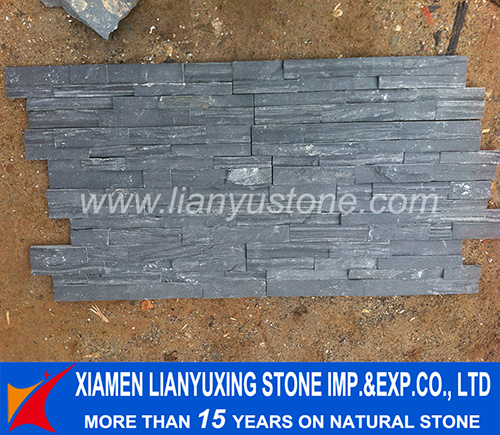 Black Rough Slate Stacked Ledgestone for Wall Cladding