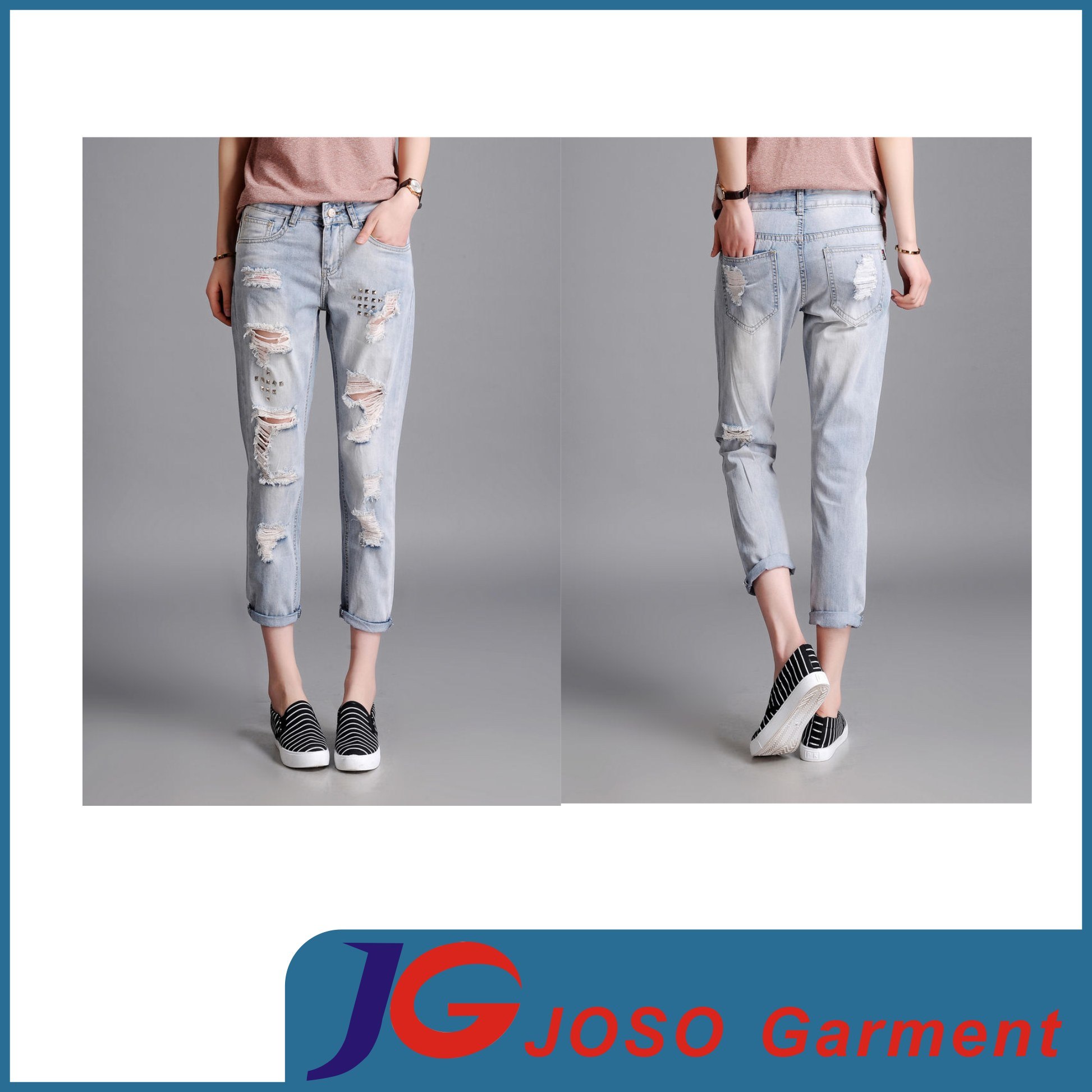 Destroyed Skinny Broken Jeans Wide Trousers Ladies Garment (JC1388)