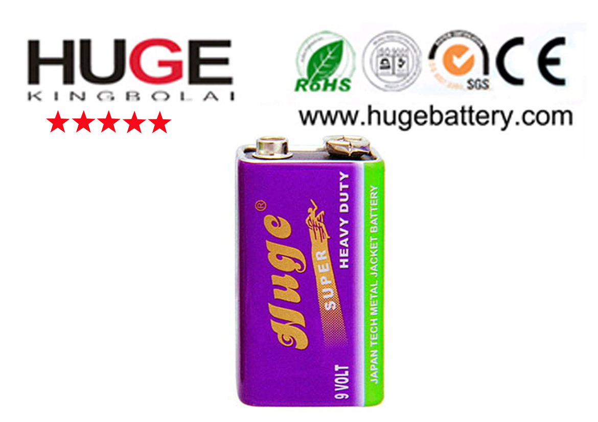9V PVC Jacket Zinc Carbon Dry Battery (6F22)
