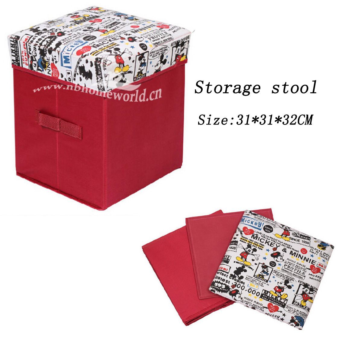 Utility Mickey Oxford Carton Pattern Storage Stool for Seating