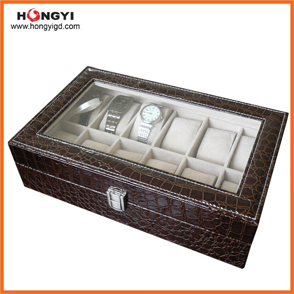 Hot Sales PU Leather Big Watch Box Storage Watch Box for 12 Watches