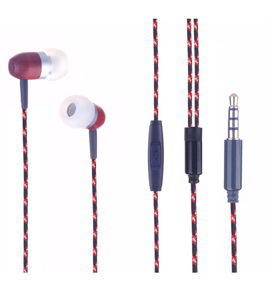 3.5mm High Quality Wood Earbud Earphone with Microphone