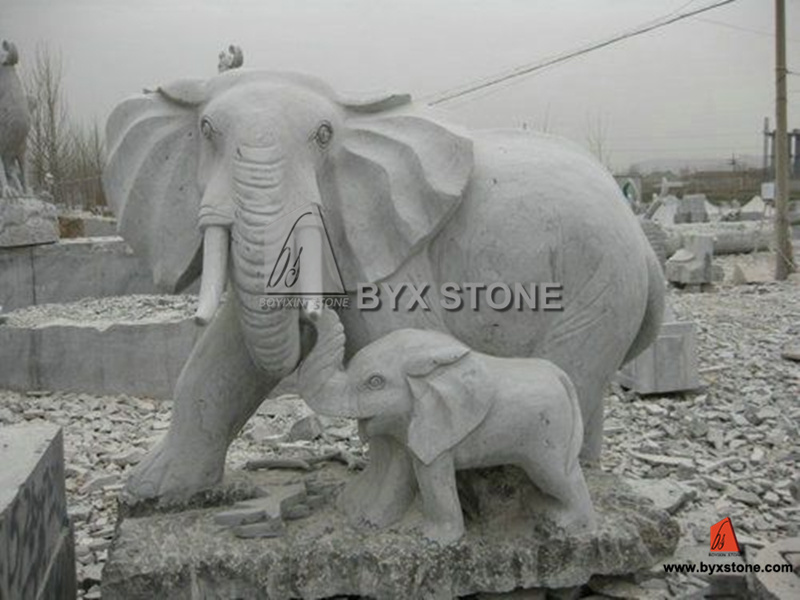 Granite / Marble Stone Animal Carving Elephant Sculptures for Garden Decoration