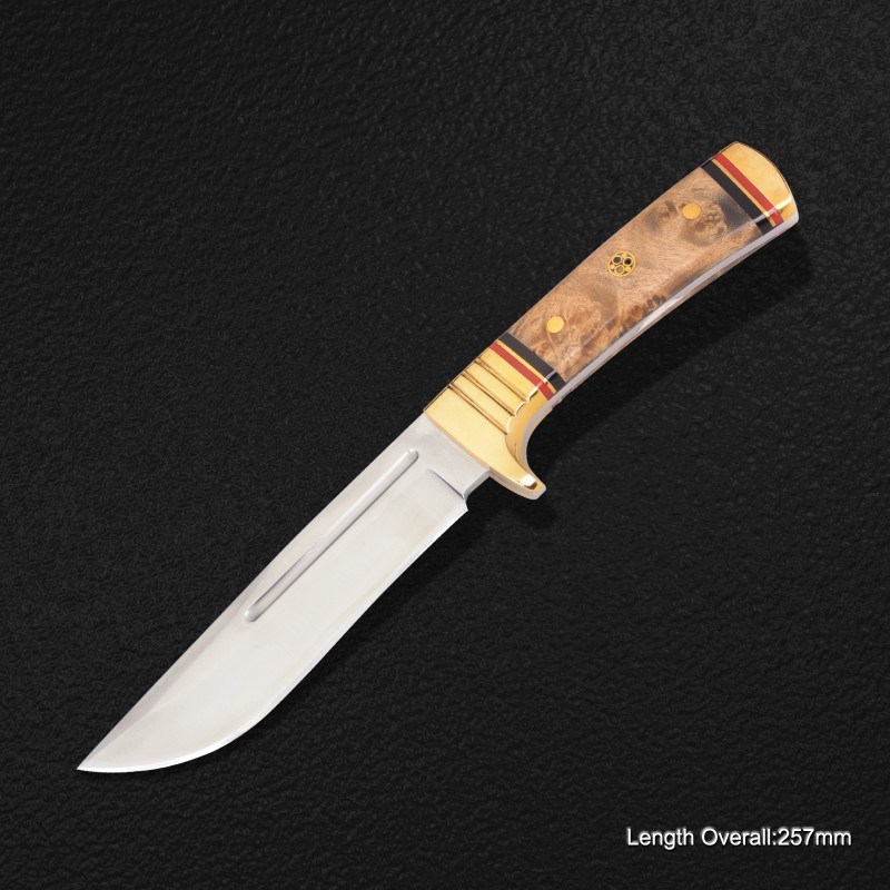 Fixed-Blade Knife with Wooden Handle (#3936)