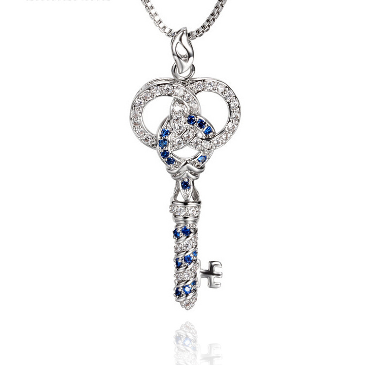 Fashion Necklace Accessories Jewelry Blue Sapphire Key Pendant