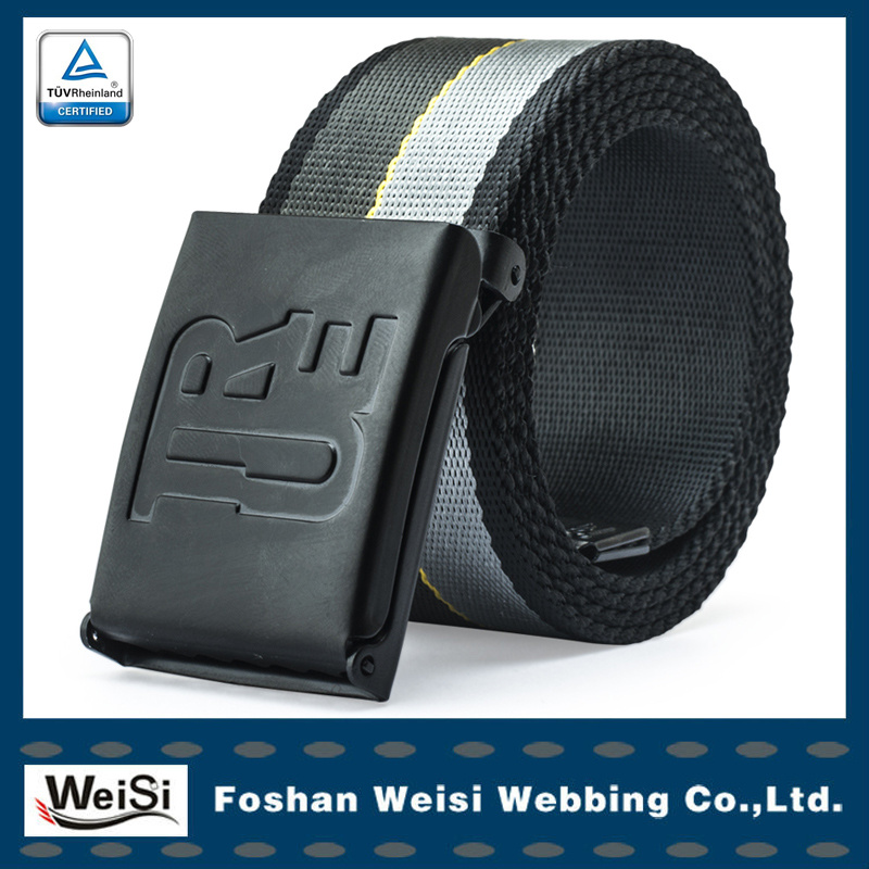 100% Nylon Stripe Belts with Black Opener Buckle for Causal Style