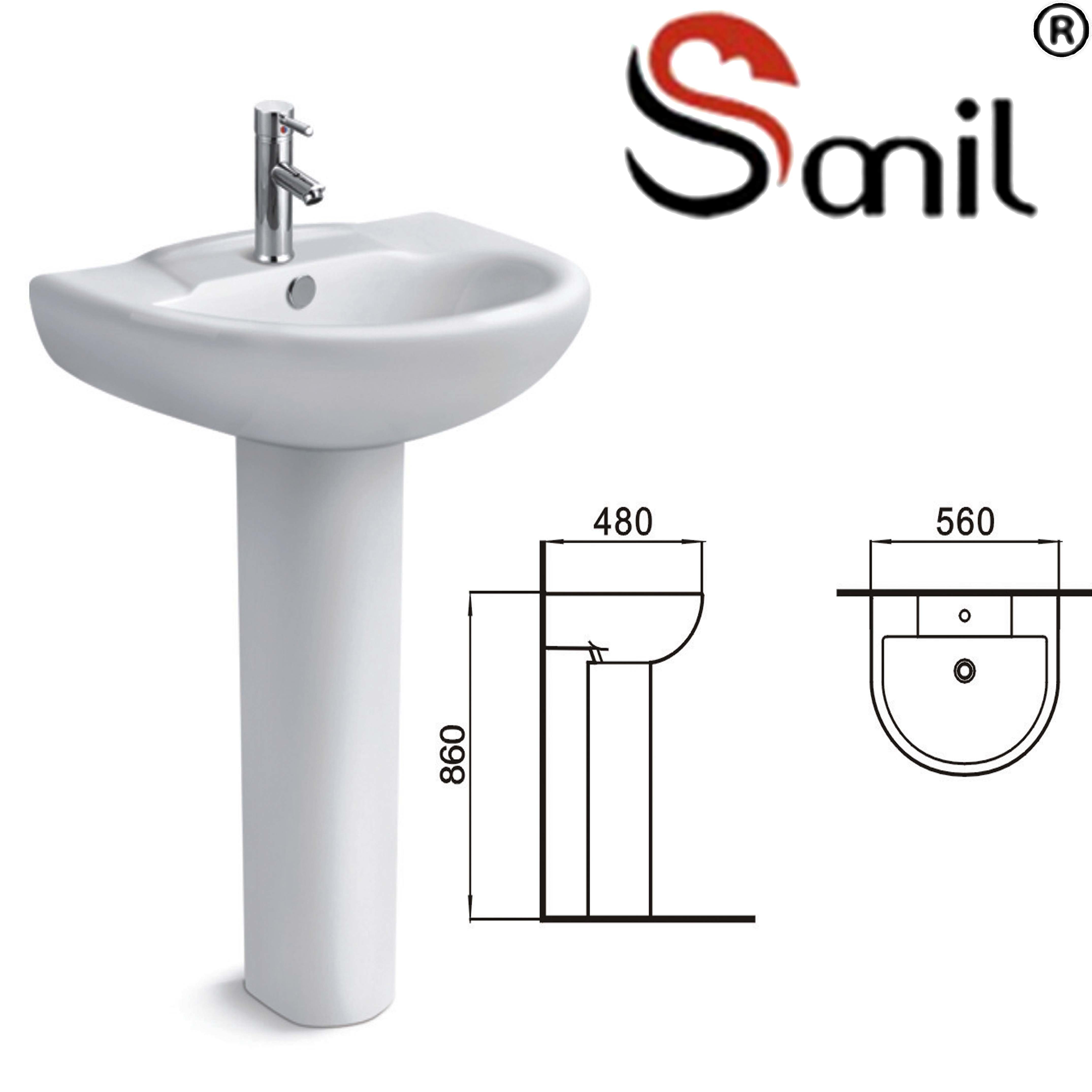 Hot Sell Design White Ceramic Pedestal Hand Wash Sink (S9034)