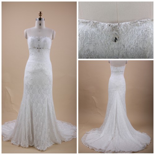 Trumpet Starpless Lace Wedding Dress Decorated by Beading (a25)