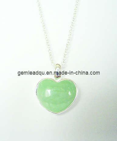 925 Silver Heart Pendant, Green Jade Pendant