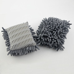 Klm-027 Chenille Fabric Car Towel Gray Color Cleaning Sponge Microfiber Wash Towel 15*17 Cm