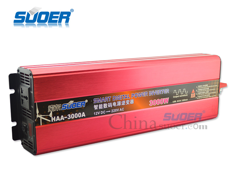 Suoer Power Inverter 3000W Solar Power Inverter 12V to 220V Modified Sine Wave Power Inverter for Home Use with CE&RoHS (HAA-3000A)