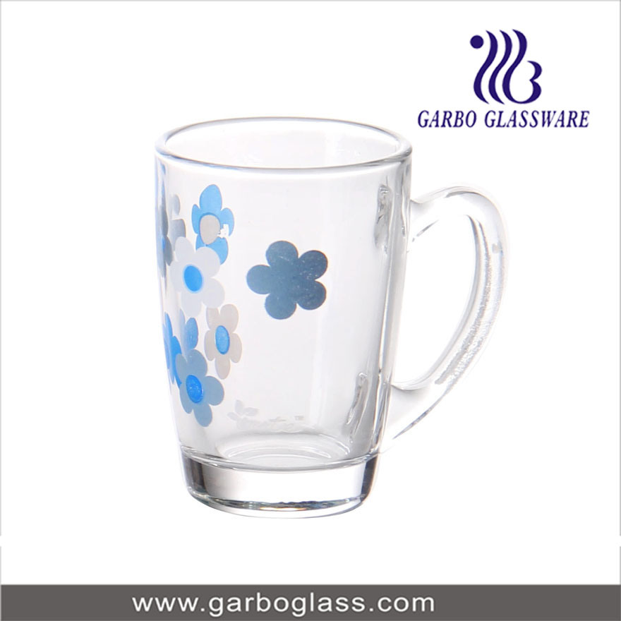 100ml Flower Printed Glass Mug with Handle