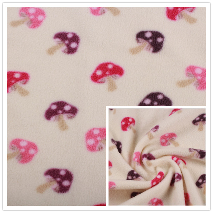 Printed Spun Anti-Pilling Polar Fleece Fabric Mushroom Pattern Designed 100% Polyester Home Textile Made in China