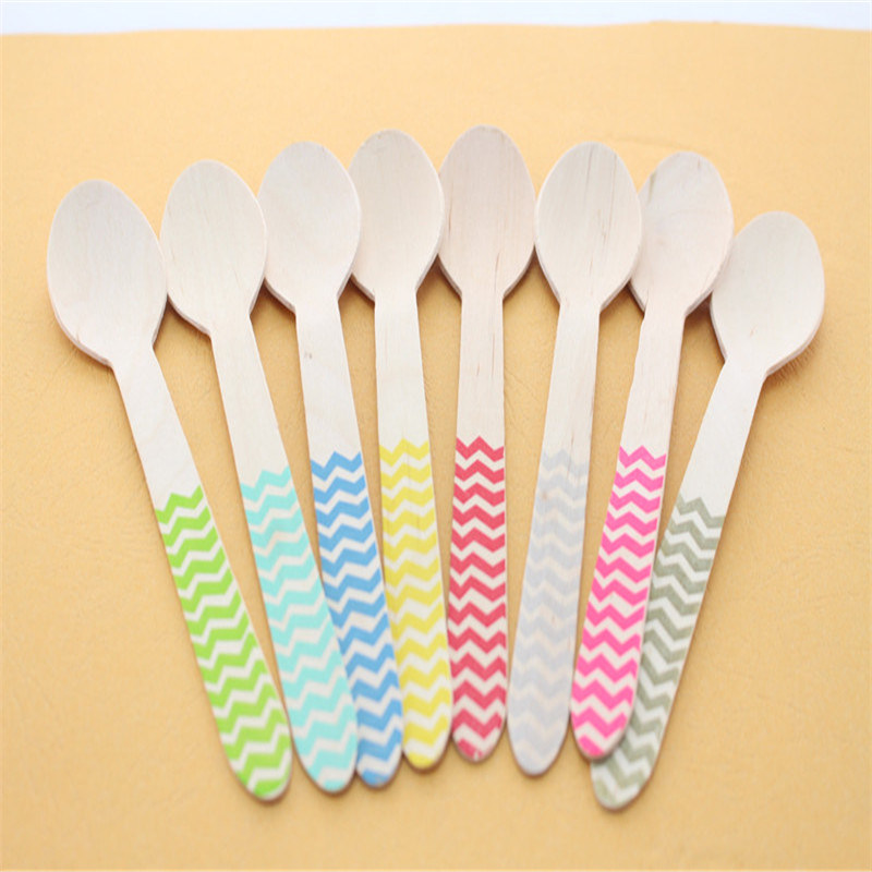 Multi-Colors Chevron Wooden Spoons for Dinner Tableware