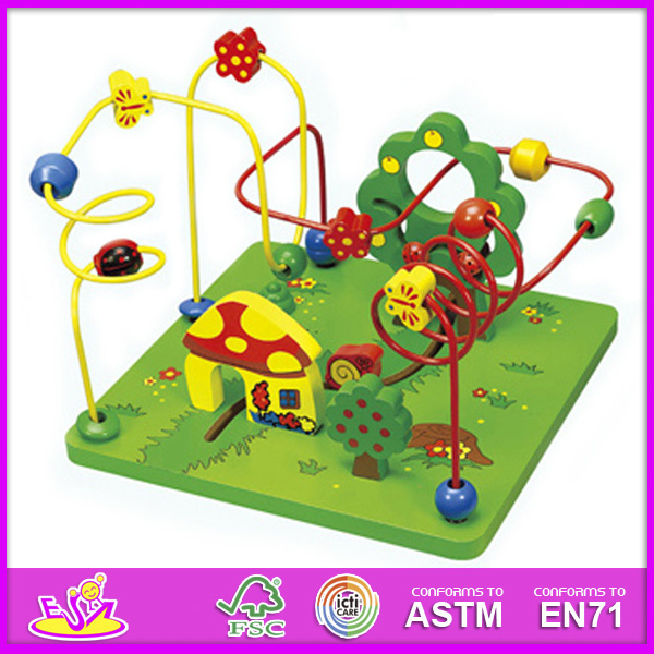 2015 New Wooden Game Toy for Kids, DIY Cheap Wooden Toy String Bead Toy, High Quality Wooden Bead Maze Toy for Children W11b051