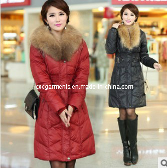 Down Jacket with Fur Collar, Long Style (CWD717)