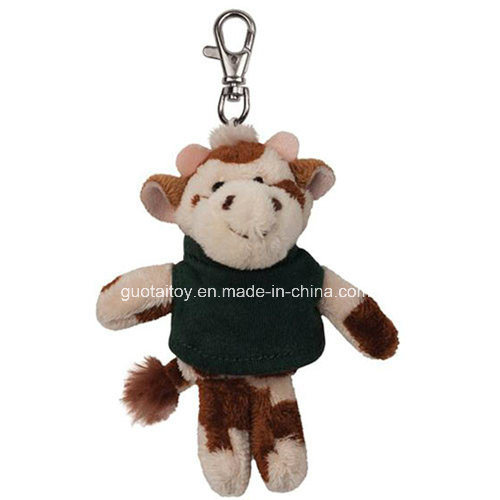 Cow Keychain Stuffed and Plush Toy with Different Color Clothes (GT-006880)
