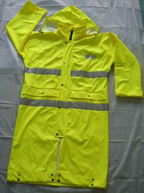 PU Coating Safety Raincoat with High Reflective Tape