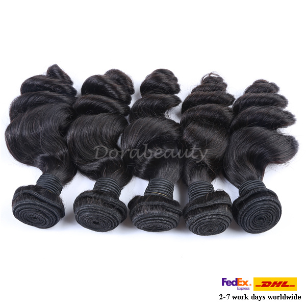 5A Brazilian Virgin Hair Loose Wave Human Hair Weave Natural Black Remy Hair