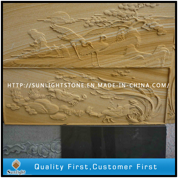 Yellow Sandstone Art Relief Sculpture for Outdoor Wall Decoration