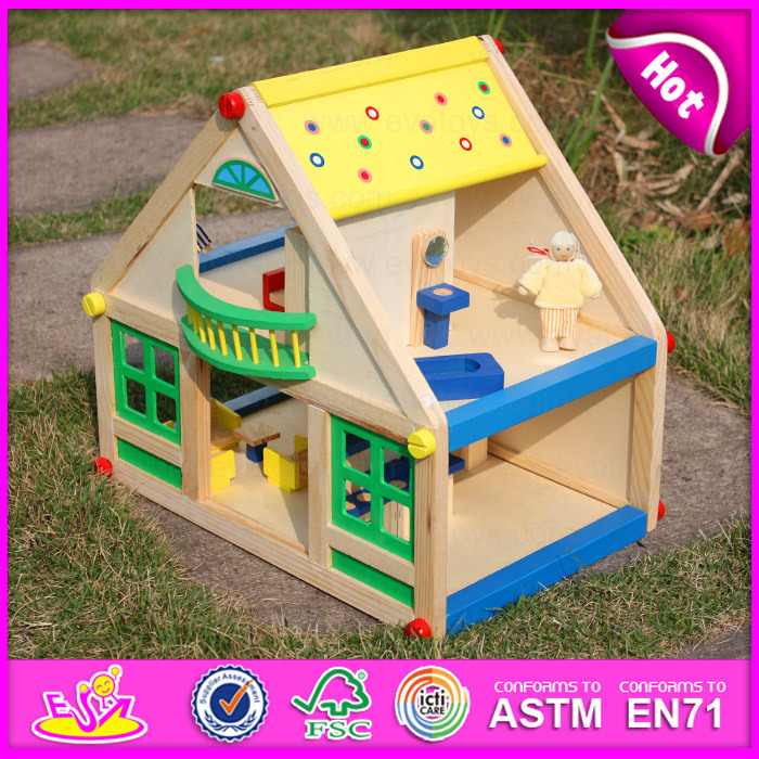 2015 New Arrival Miniature Doll House Furniture, Colorful Wooden Toy Doll House, Beartiful Wooden Pretend Doll House Toy W06A106