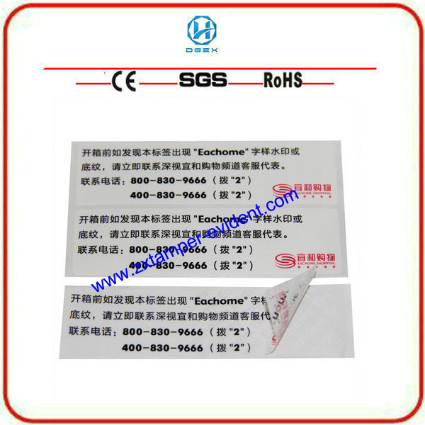 Security Tamper Evident Tamper Proof Label Zx53m