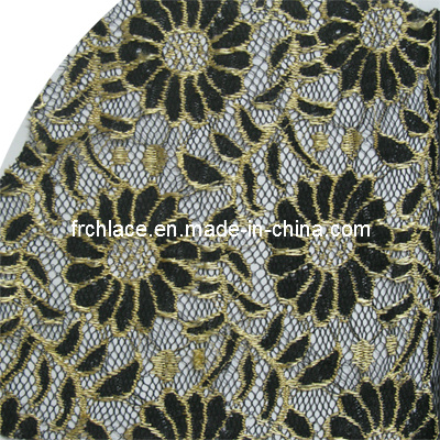 Gold Metallic Embroidery Sun Flower Mesh Lace