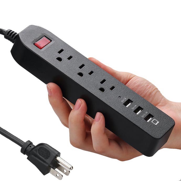 3 Outlets Smart Black Mini Power Strip with USB/ Socket Extension Us Outlets Surge Protector with FCC