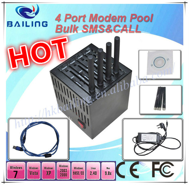 4 Ports GSM Wavecom Modem Pool for Bulk SMS MMS Ussd
