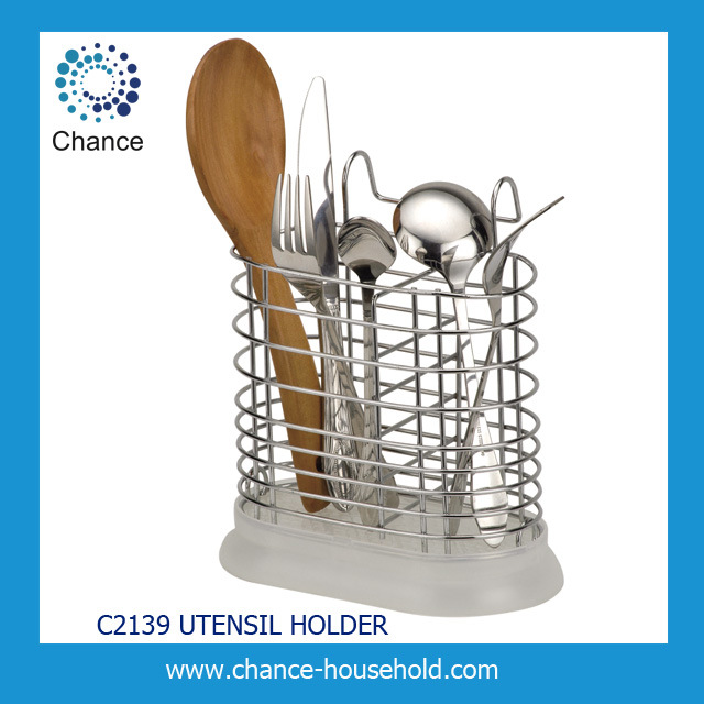 Chrome Steel Hanging Cutlery Holder with Plastic Tray (C2139)