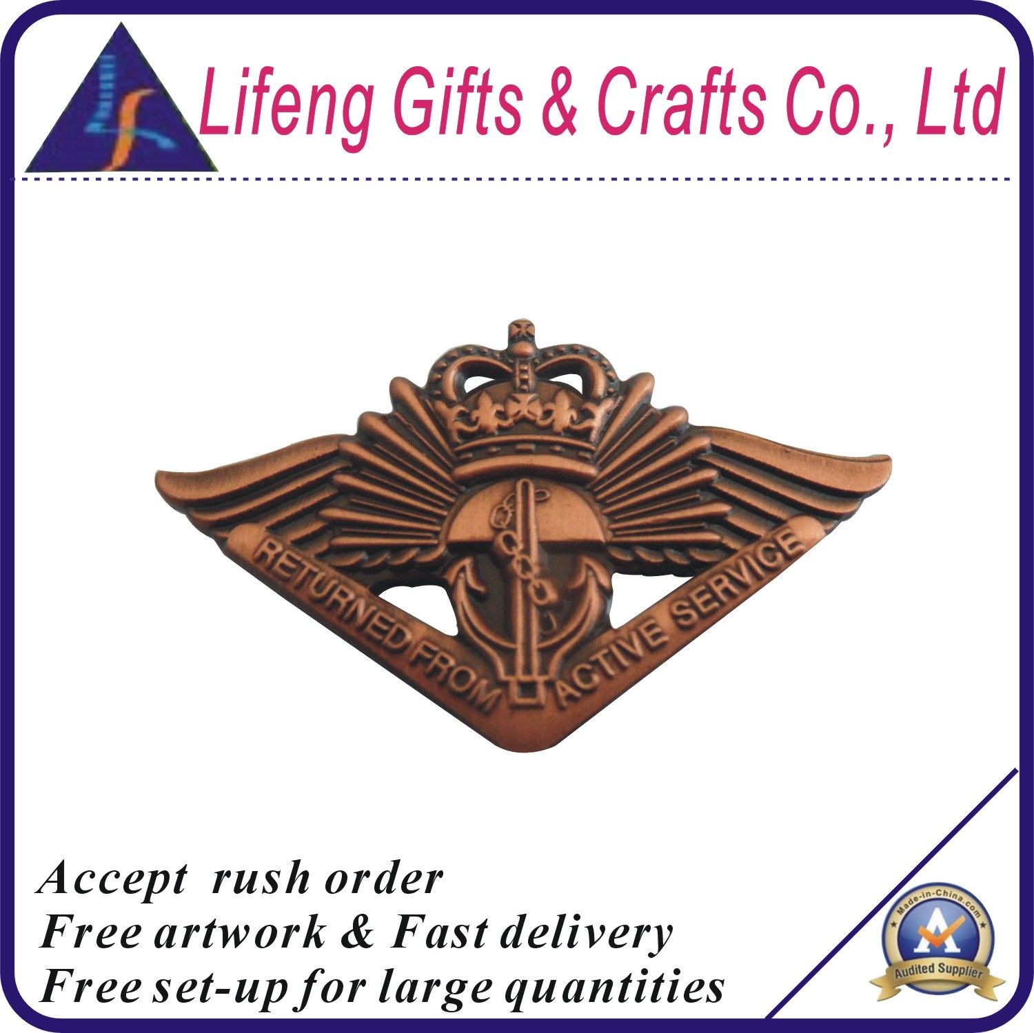 Custom Cut out Copper Color 3D Badges