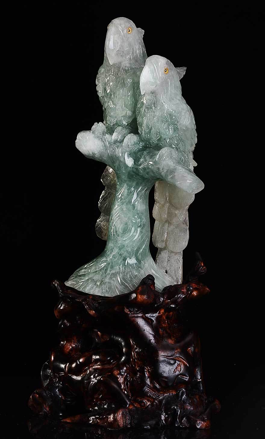 Natural Bird Parrot Crystal Carved Fluorite Stone Sculpture Home Decor Aj57