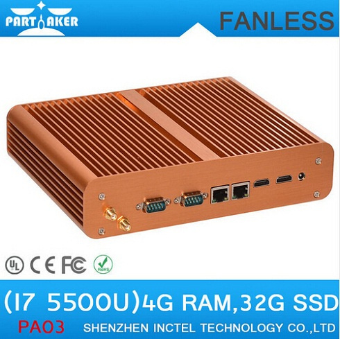 Fanless Mini Industrial PC Computer Broadwell Fifth Generation I7 5500u with Dual HDMI Dual COM Dual LAN SD Card Reader