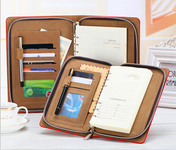 Hot-Sell A5 PU Leather Diary with Pen and Zipper
