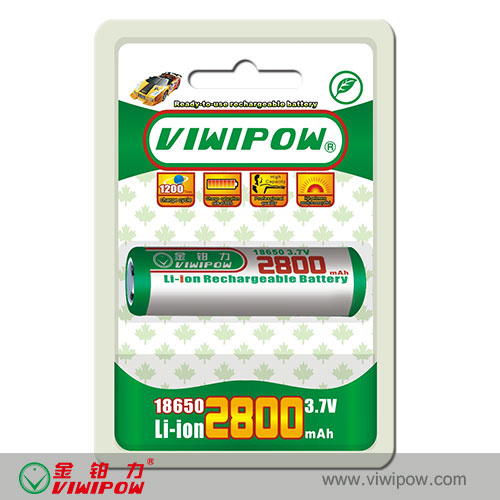 Power-Saving 2800mAh 3.7V Rechargeable Li-ion Lithium Battery (VIP-18650-2800)