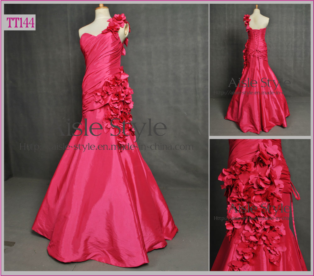 Elegant One Shoulder Hand Made Flower Taffeta Evening Dress/Party Dress/Bride Evening Dress (TT144)