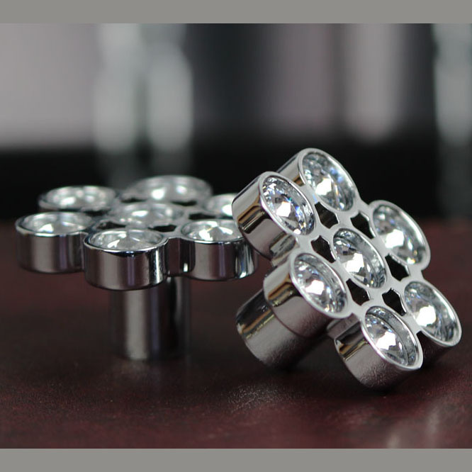 Flower Style Crystal Round Faces Bead Hardware Pull Handle in Chrome