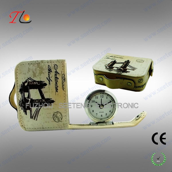 New Fashion Leather Travel Alarm Clock, Portable Table Alarm Clock (SC8032)