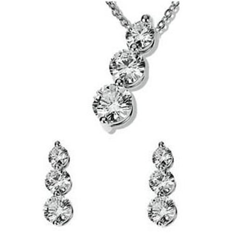 Cubic Zirconia Drop Necklace & Earrings Jewelry Set, Bridal Accessory
