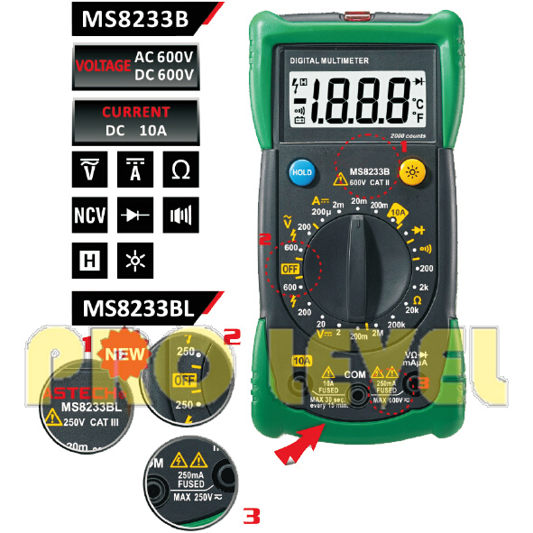 2000 Counts Pocket Digital Multimeter (MS8233BL)