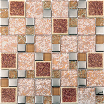 Rustic Style Glass Wall Mosaic with Stone and Metal Interior Wall Mosaic Tiles