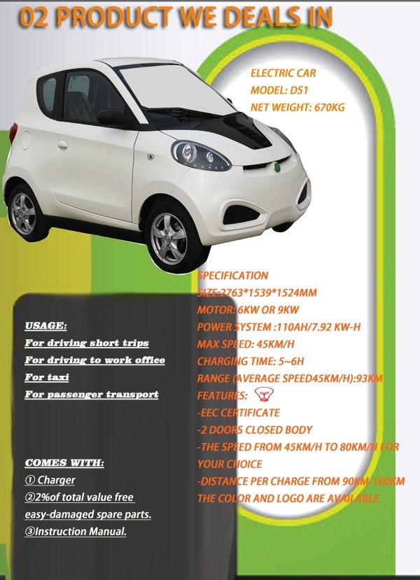 2 Doors Electric Car/Mini Car/Battery Car with EEC Certificate