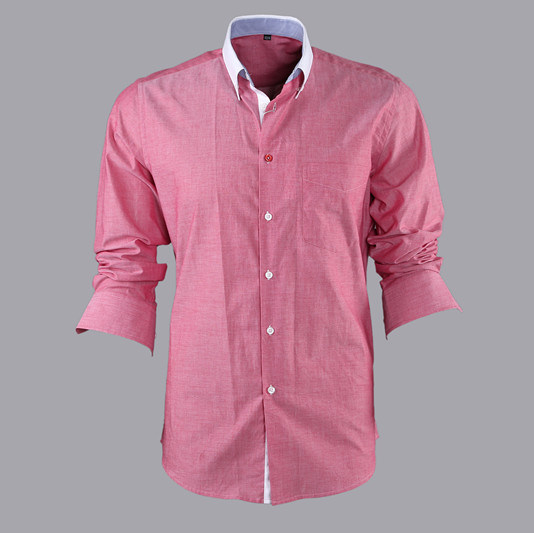 Collar with Contrast Fabic 100% Cotton Chambray Fabric Men's Dress Shirt