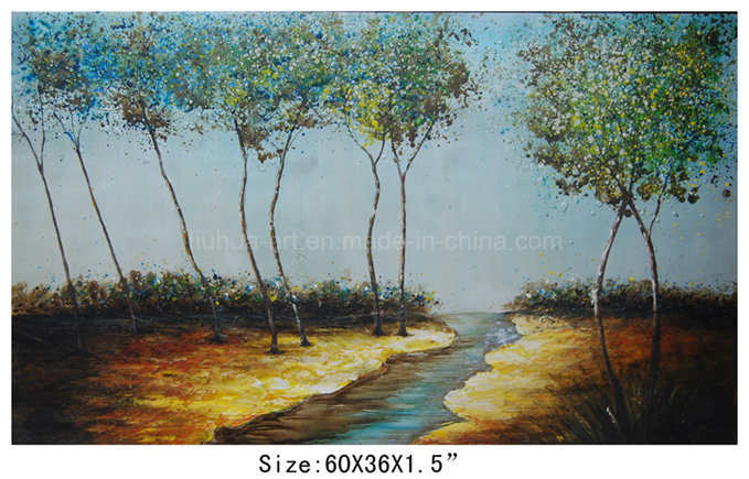 Handpainted River and Trees Oil Painting for Decoration (LH-700569)