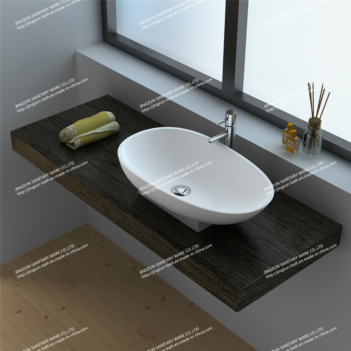 Modern Design Solid Surface Bathroom Mineral Casting Wash Basin/Sink (JZ9055)