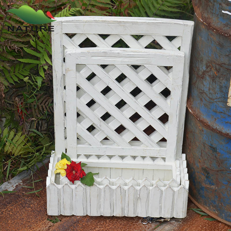 Rectangle Wood Flowerpot with White Color