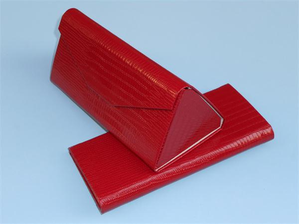 Guangzhou Factory Folding Leather Eyeglass Storage Box, Eyeglass Case with Triangle Design